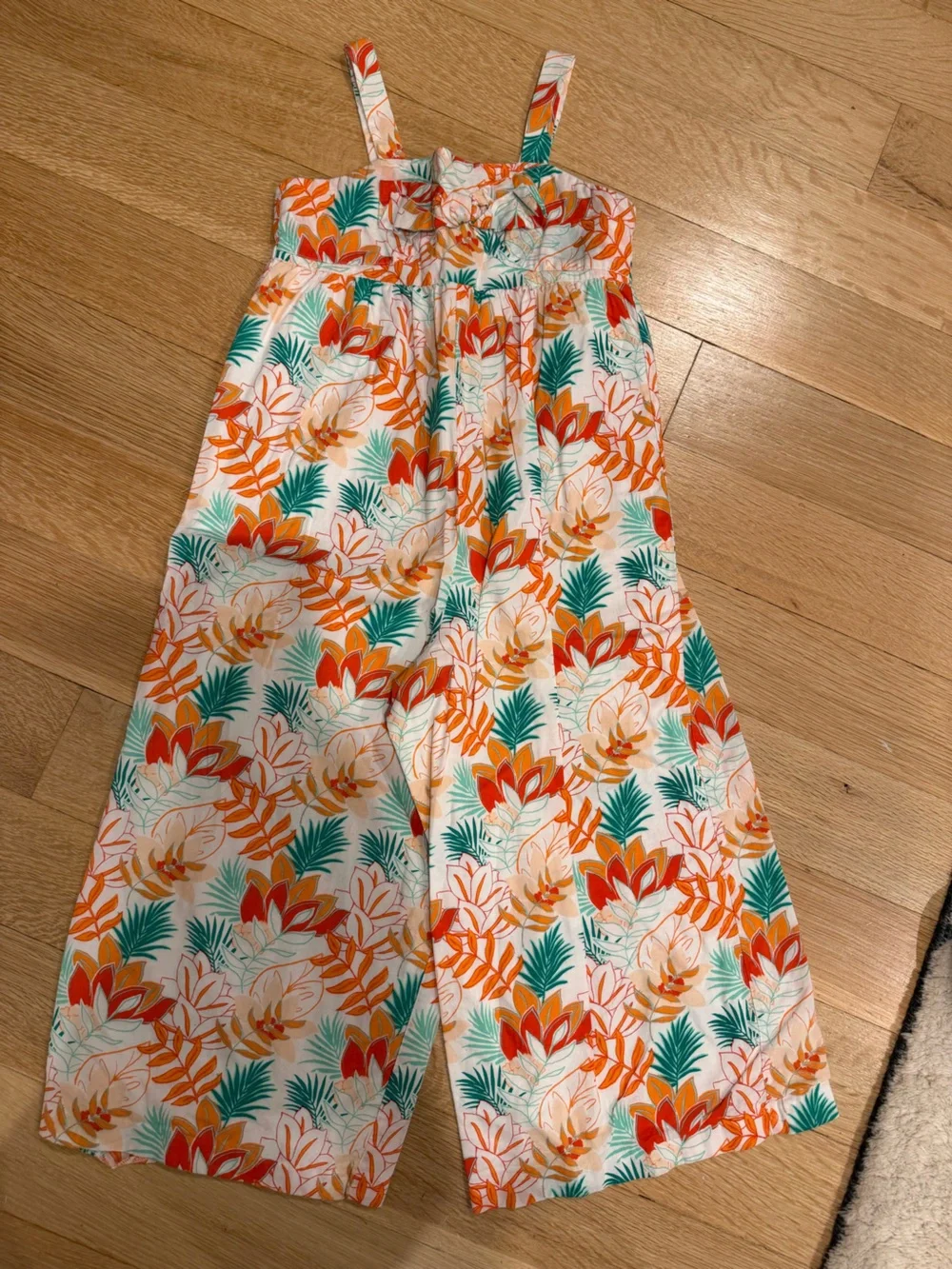 Janie and Jack Tropical Print Dress - White, Orange, Teal. Girls jump suit.